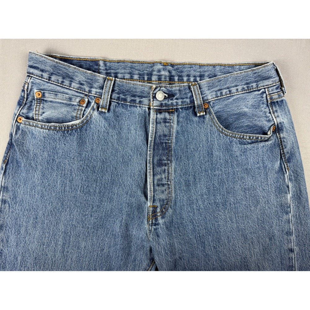 Levis 501 Original Fit Straight Leg Button Fly Blue Denim Jeans Mens 36x36 - Picture 2 of 12